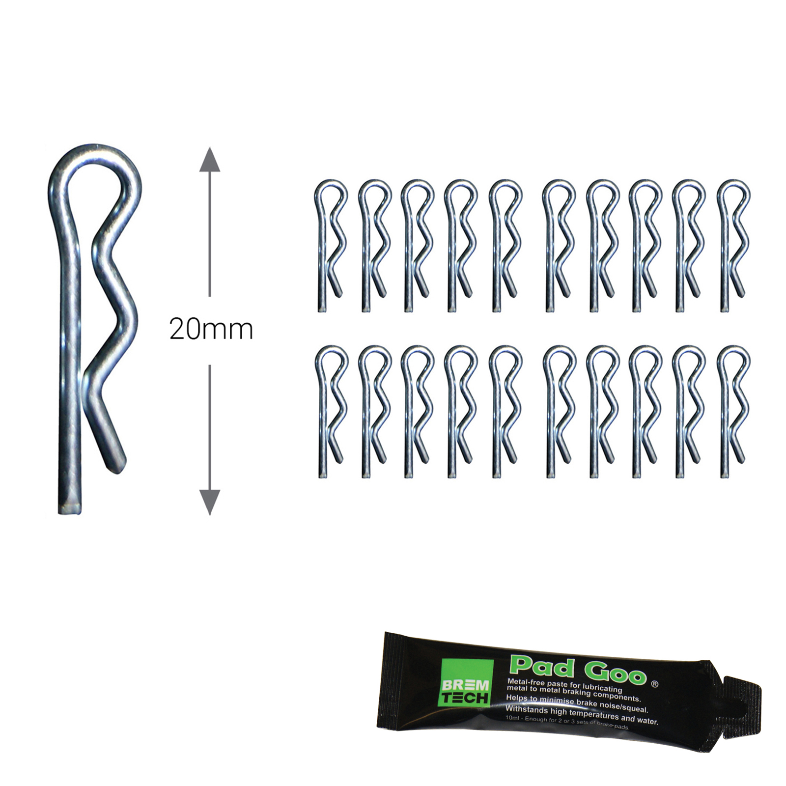 20x BRAKE PAD RETAINING PIN CLIPS CALIPER SPRING STEEL R CLIPS 20mm